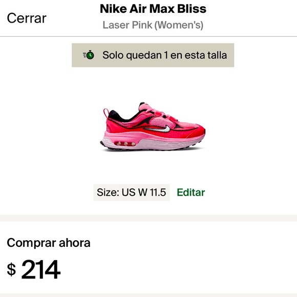 NIKE Air‎ Max Bliss Laser Pink sneakers size w11.5 men’s 10 new - Picture 9 of 10